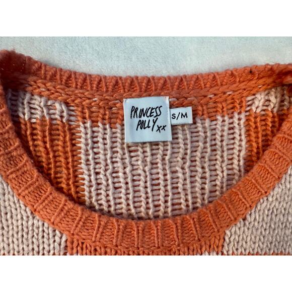 Princess Polly Orange Pink Check Sweater Balloon Sleeve Crop Top Small - Picture 5 of 7
